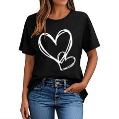 Nmnitkp Womens Tops Casual Crewneck Tee - Valentines Day Graphic Short Sleeve T-Shirt Black,S