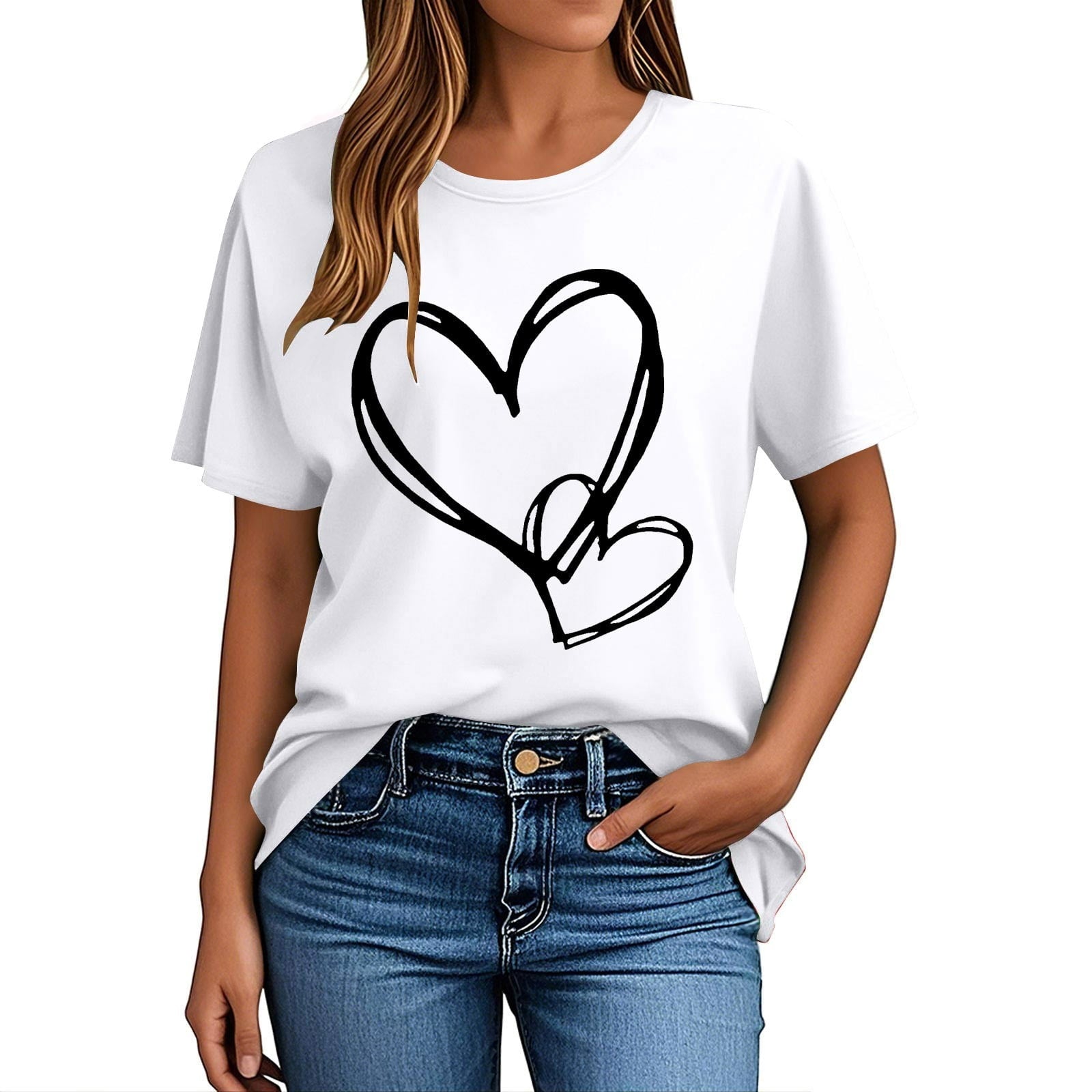 Nmnitkp Womens Tops Casual Crewneck Tee - Valentines Day Graphic Short Sleeve T-Shirt Black,S