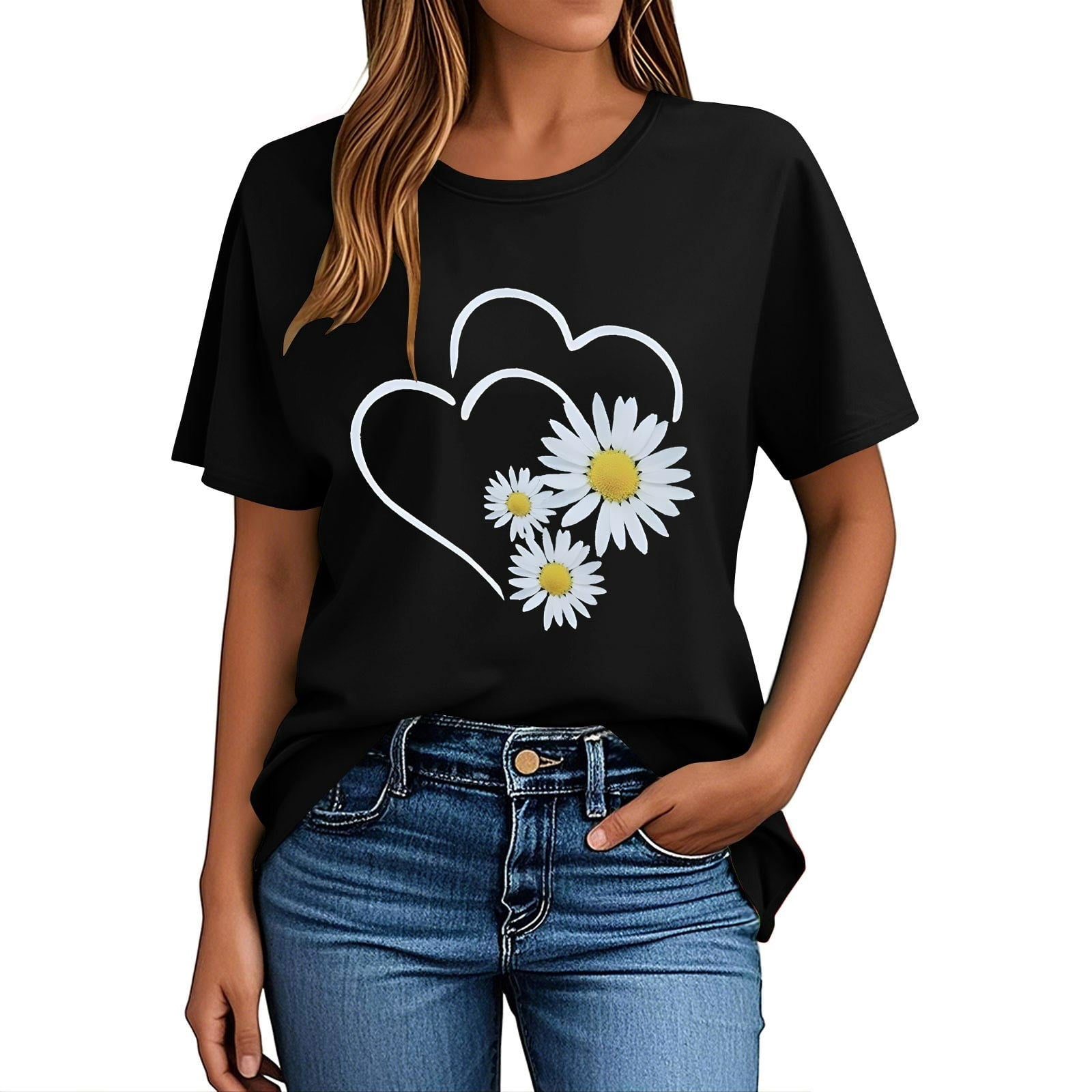 Nmnitkp Womens Tops Valentines Day Graphic Tee - Crewneck Short Sleeve Print Top Black,2XL
