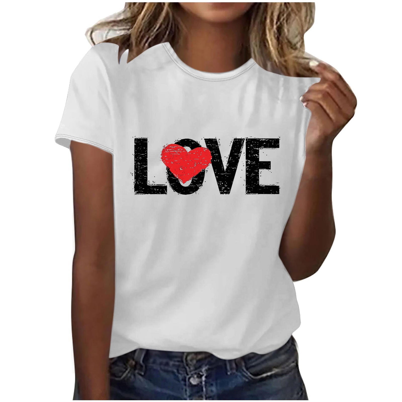 Ohufall Women's Plus Size Tops Fashion Women Valentine's Day Print Short Sleeve T-shirt Novelty Graphic Tops