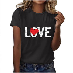 Ohufall Women's Plus Size Tops Fashion Women Valentine's Day Print Short Sleeve T-shirt Novelty Graphic Tops