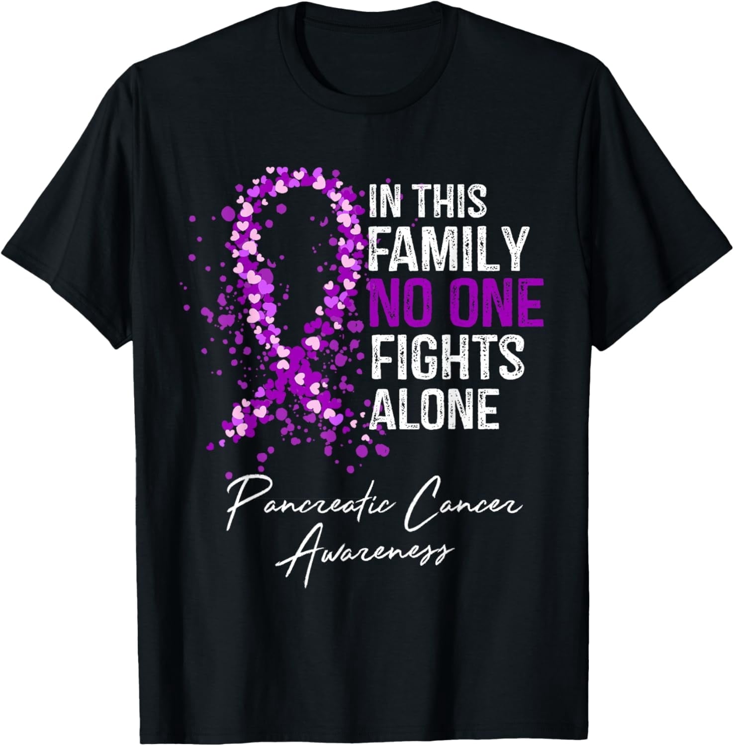 Pancreatic Cancer Awareness Purple Ribbon T-Shirt - In This Family No One Fights Alone Inspirational Graphic Tee for Men and Women - Support Warrior Survivor Gift