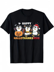 Penguin Christmas Halloween Costume Happy Hallothanksmas T-Shirt Summer Comforta