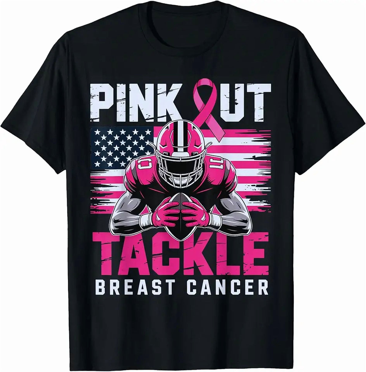 Pink Out Tackle Football Breast Cancer Awareness Men T-Shirt