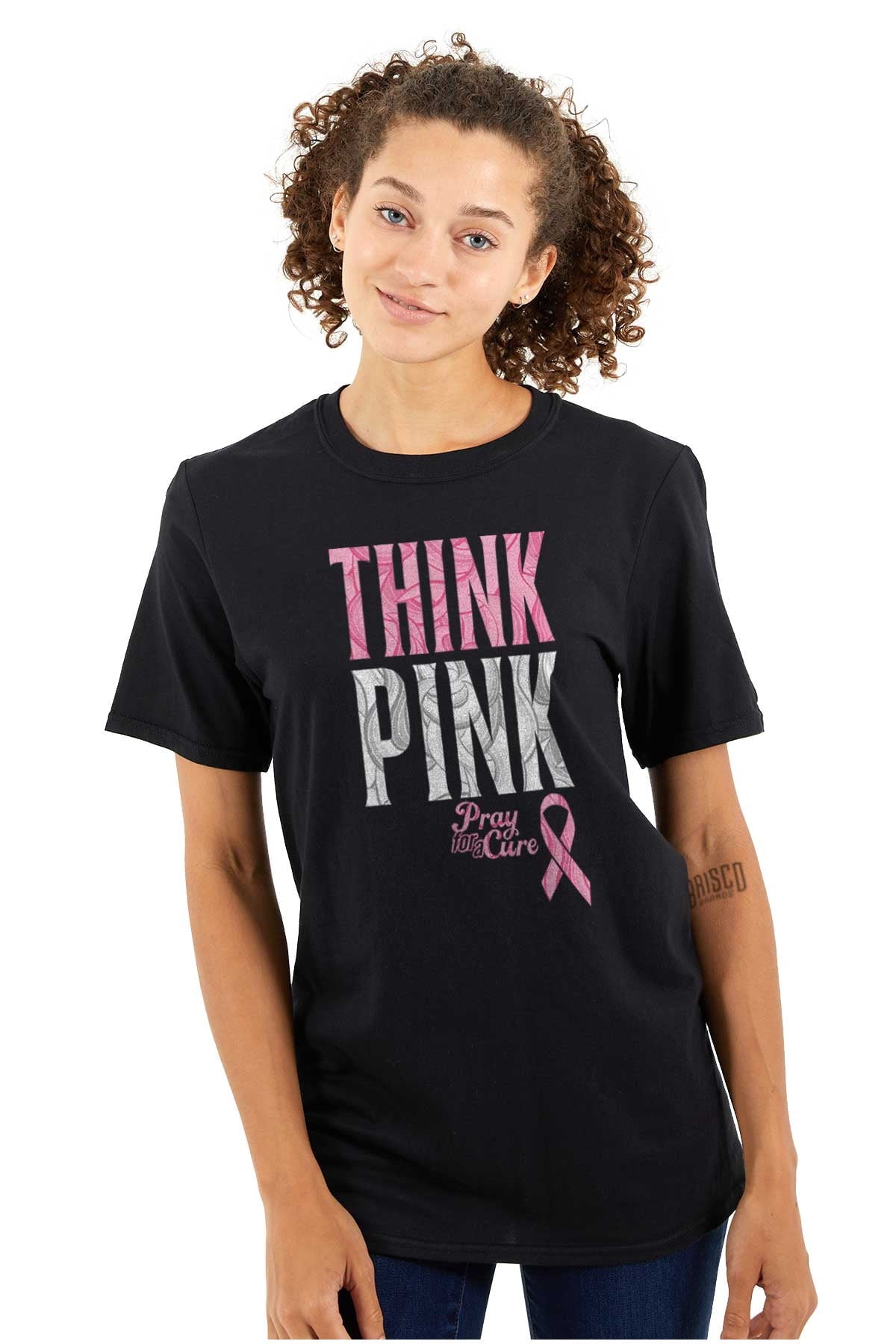 Pink Ribbon Cure Breast Cancer Awareness Women's Graphic T Shirt Tees Brisco Brands L