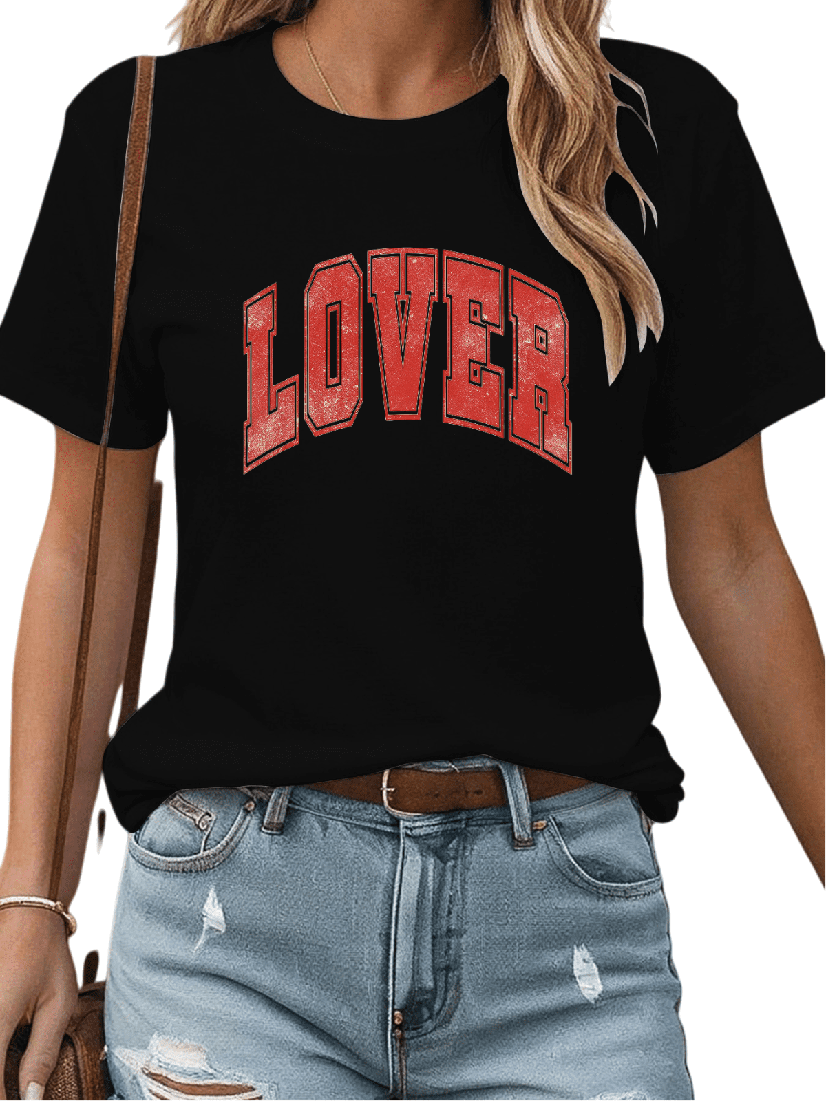 Retro College Font LOVER Print Tshirt Graphic Tees Shirts Valentines Day Gift Black S-5XL Tops