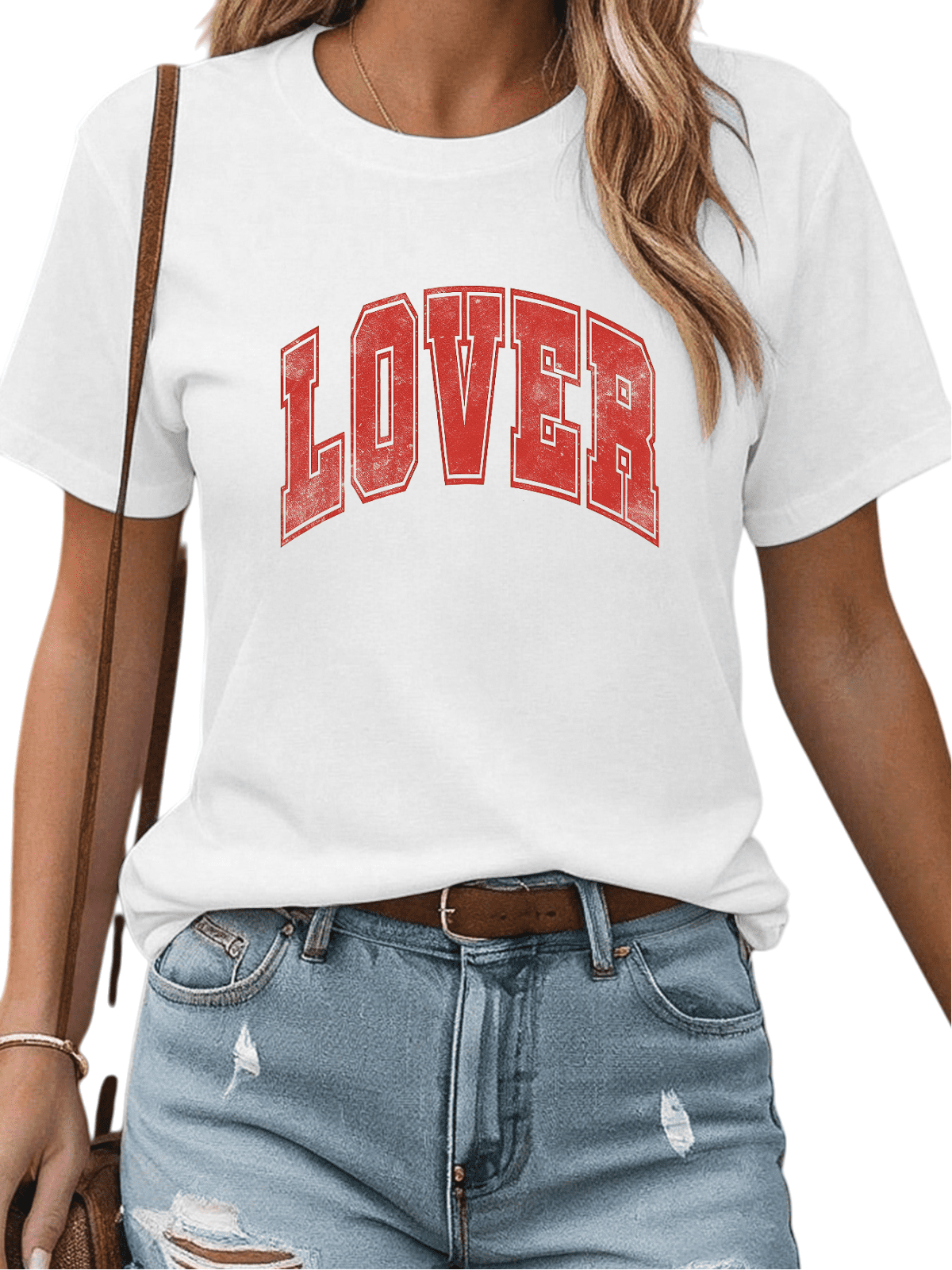 Retro College Font LOVER Print Tshirt Graphic Tees Shirts Valentines Day Gift Black S-5XL Tops