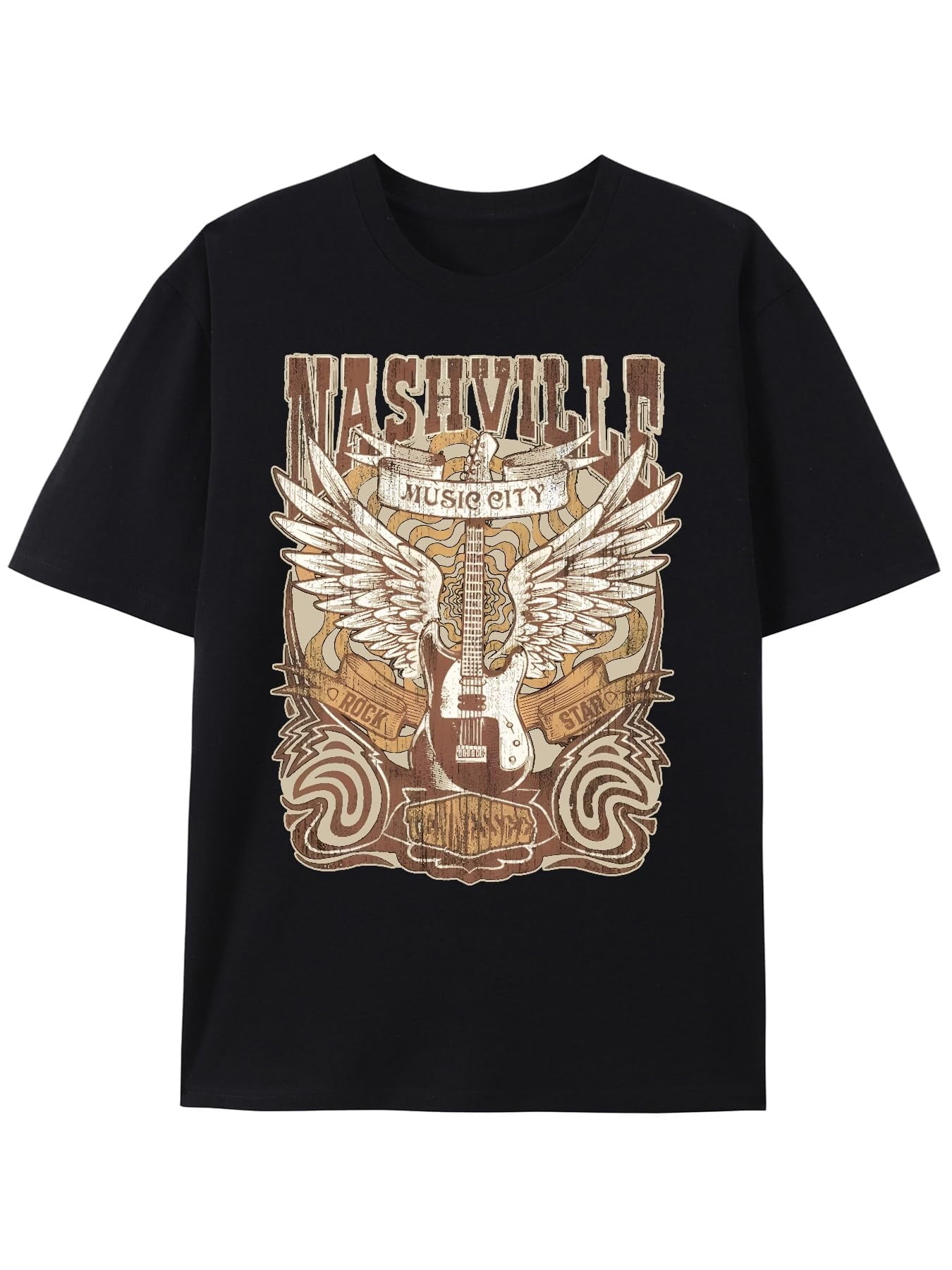 Retro Rock Band T-Shirt Women Country Music Shirt Tops Nashville Music City Tshirt Vintage Guitar Wings Graphic Tees