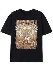 Retro Rock Band T-Shirt Women Country Music Shirt Tops Nashville Music City Tshirt Vintage Guitar Wings Graphic Tees