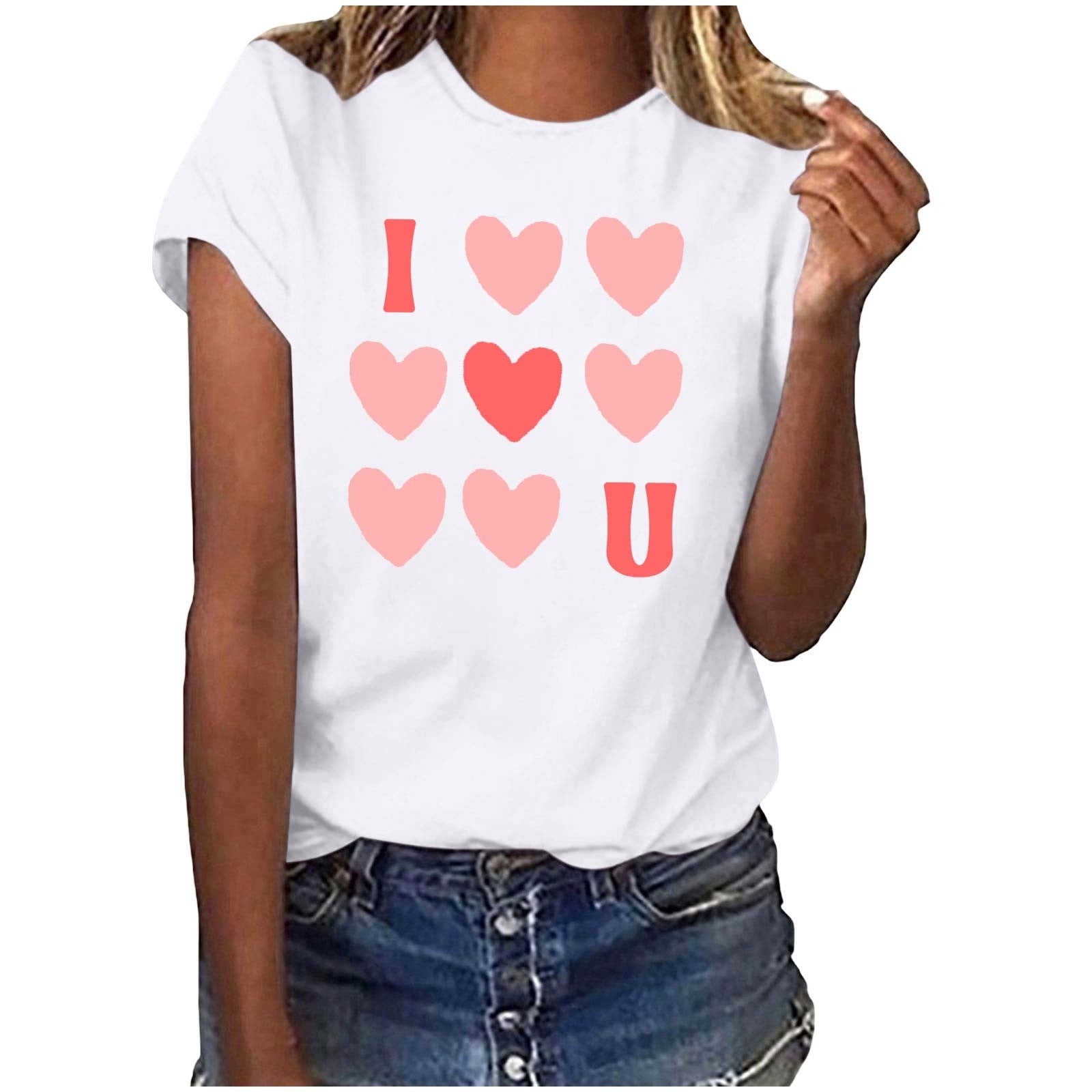 Riecok Womens Tops Plus Size valentines day shirts Crewneck Heart T Shirt for Women Short Sleeve Summer Casual Comfy Novelty Graphic Tops Black 3XL