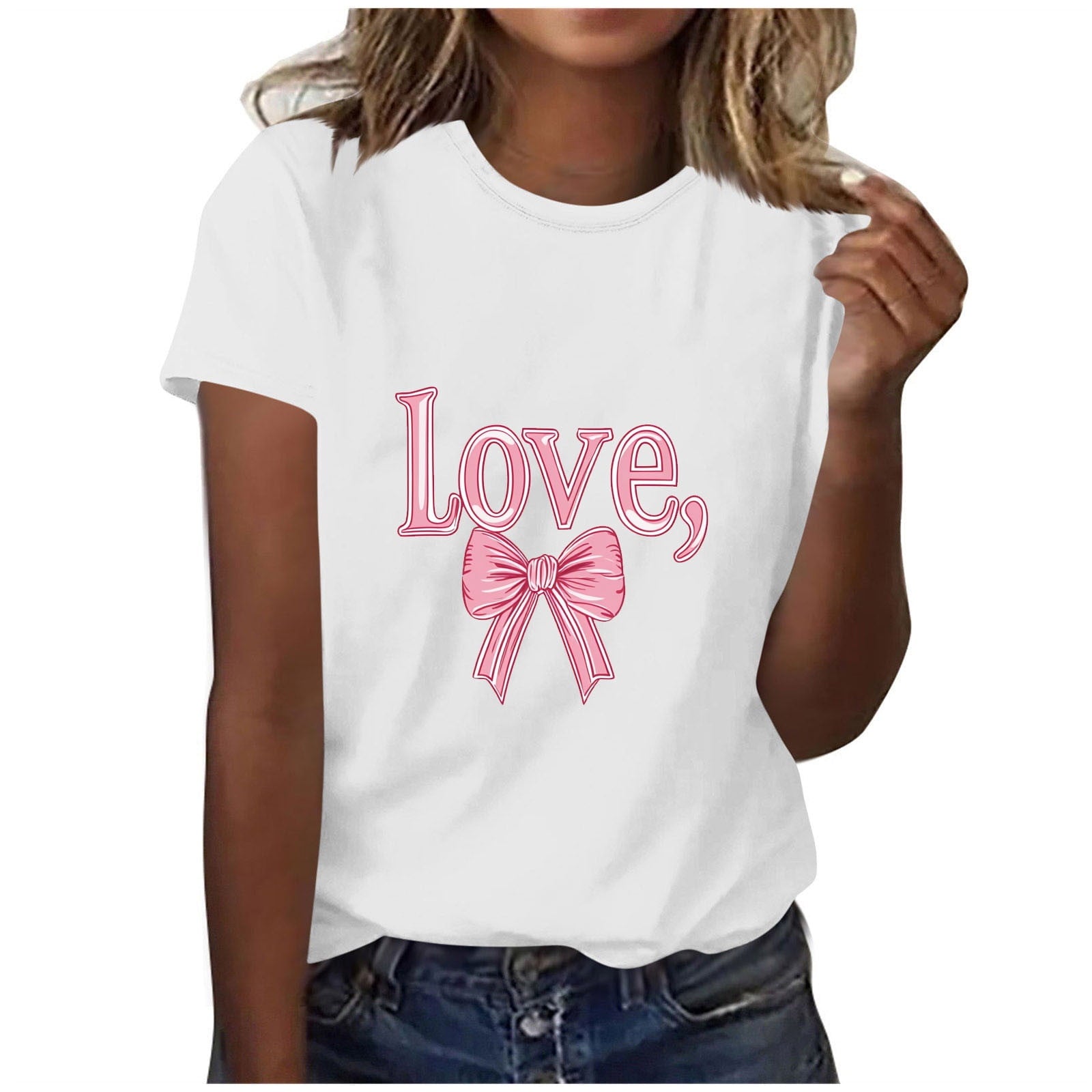 ShiShine Women's Love Graphic T Shirt Short Sleeve Casual Crewneck Tee Tops Summer Trendy Valentines Day Shirts