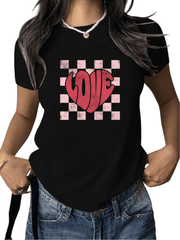 Themed Black S - 5XL Graphic Tees Print Tshirt Shirts Valentine's Day Distressed Love Checker Pattern Tops