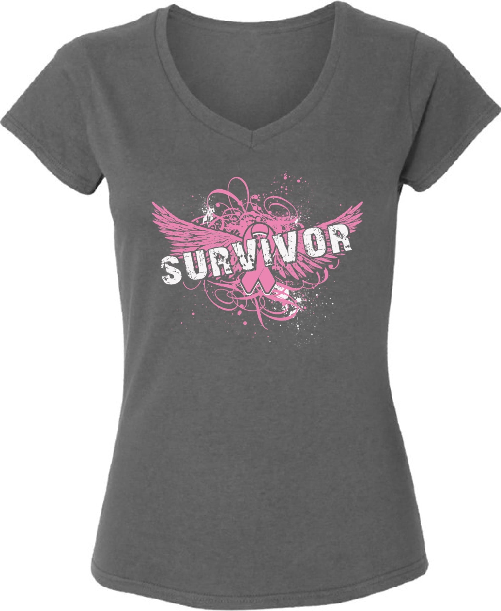 Survivor Pink Ribbon TShirt for Women Awareness Ladies V-Neck T-Shirt - S M L XL 2XL Graphic Tee - Breast Cancer Awareness Women Gift Shirt