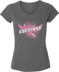 Survivor Pink Ribbon TShirt for Women Awareness Ladies V-Neck T-Shirt - S M L XL 2XL Graphic Tee - Breast Cancer Awareness Women Gift Shirt