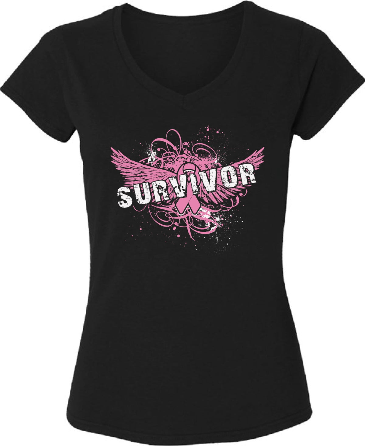 Survivor Pink Ribbon TShirt for Women Awareness Ladies V-Neck T-Shirt - S M L XL 2XL Graphic Tee - Breast Cancer Awareness Women Gift Shirt