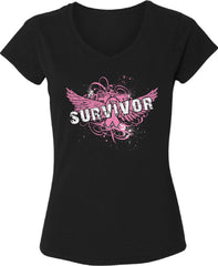 Survivor Pink Ribbon TShirt for Women Awareness Ladies V-Neck T-Shirt - S M L XL 2XL Graphic Tee - Breast Cancer Awareness Women Gift Shirt