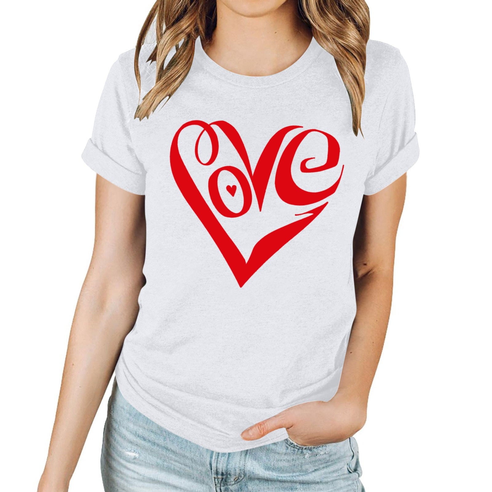 Tbopshirt Valentine's Day T-Shirts for Women Short Sleeve Graphic Tees, Plus Size Womens Tops,Valentines Day Fashion Printed T-shirt S-XXXL