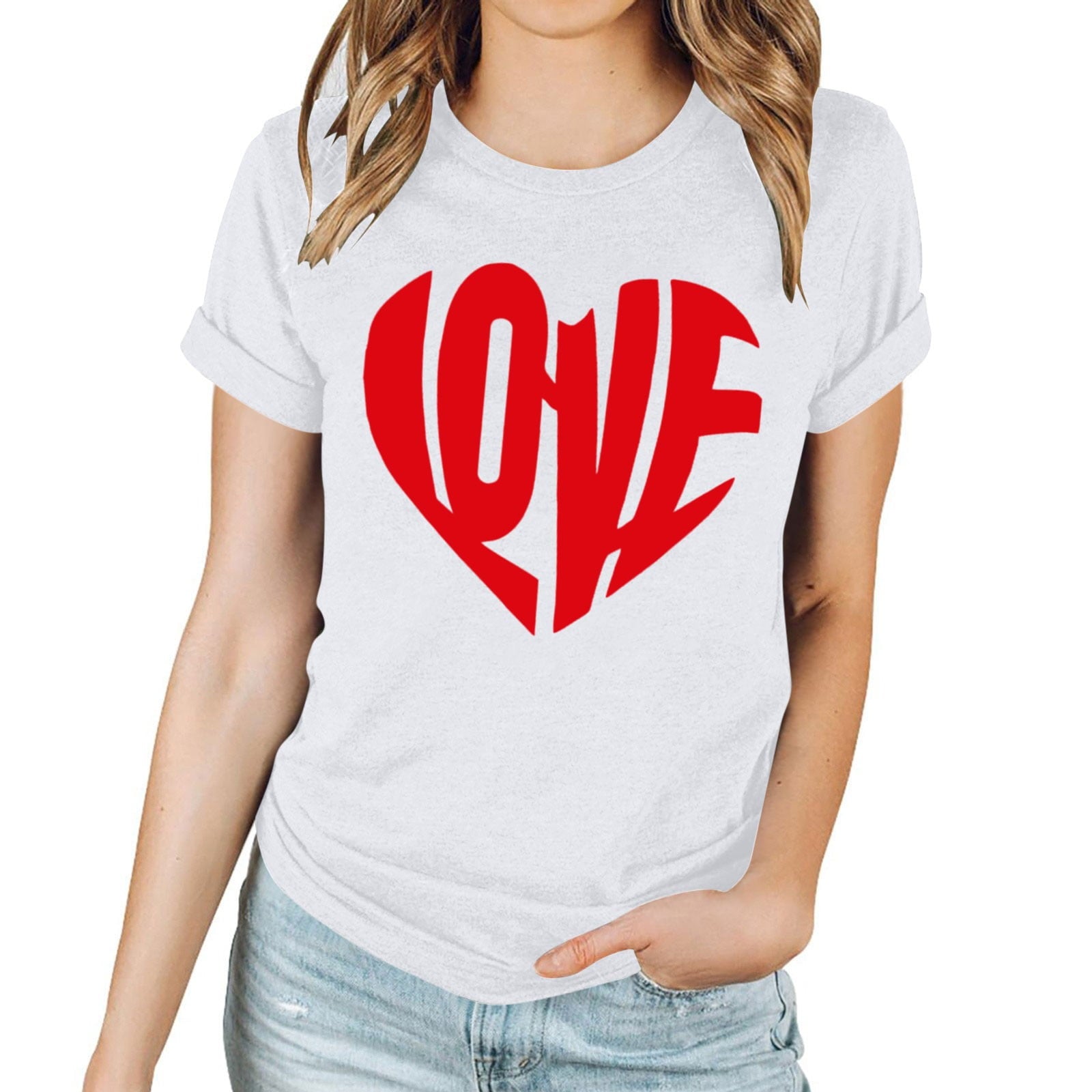 Tbopshirt Valentine's Day T-Shirts for Women Short Sleeve Graphic Tees, Plus Size Womens Tops,Valentines Day Fashion Printed T-shirt S-XXXL