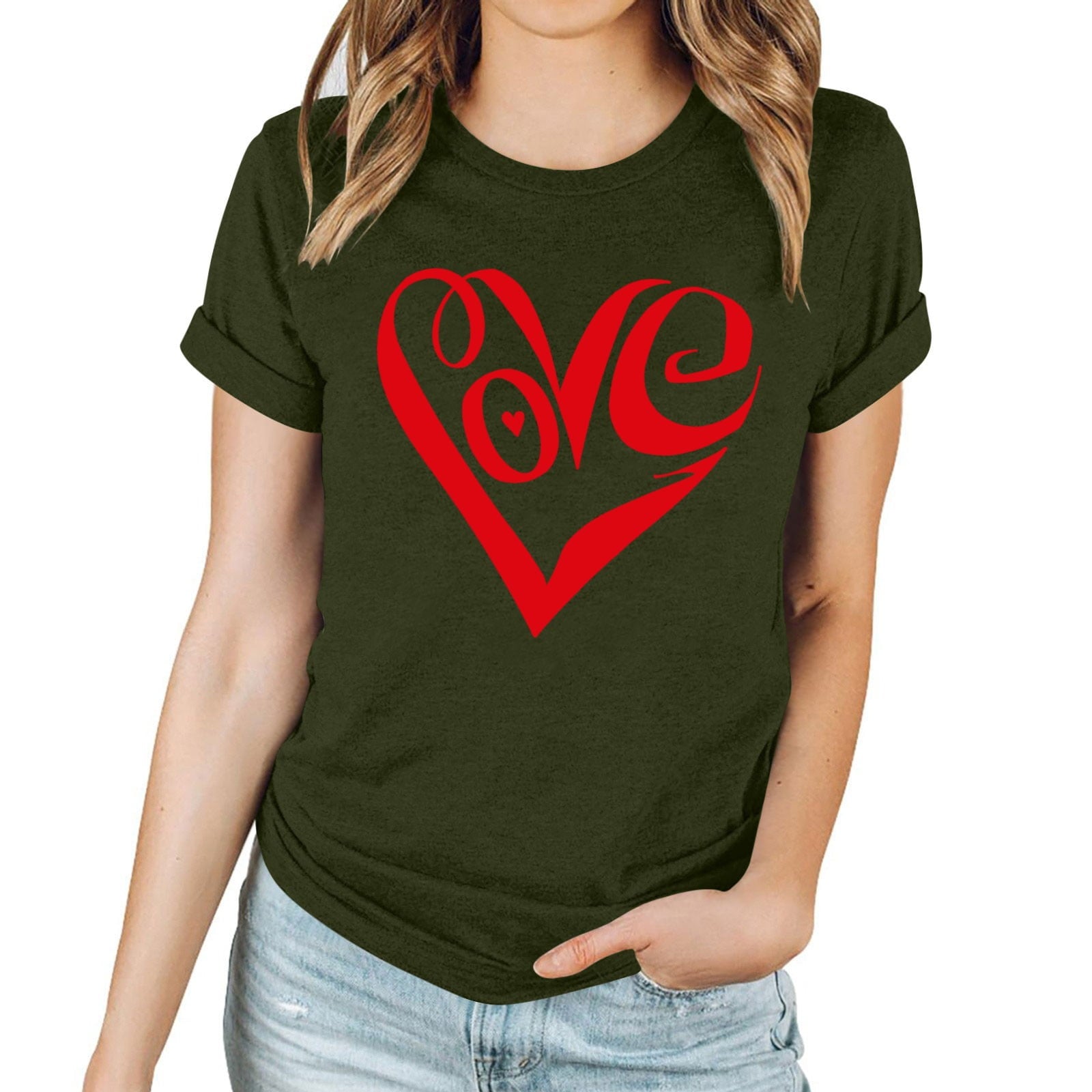 Tbopshirt Valentine's Day T-Shirts for Women Short Sleeve Graphic Tees, Plus Size Womens Tops,Valentines Day Fashion Printed T-shirt S-XXXL