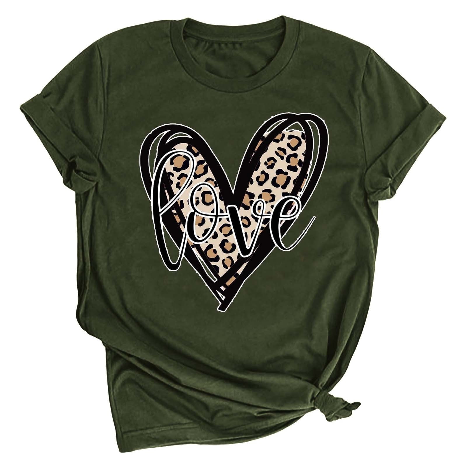 Tbopshirt Valentine's Day T-Shirts for Women Short Sleeve Graphic Tees, Printing Love Heart Round Neck Plus Size Womens Tops S-XXXL