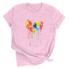 Tbopshirt Valentine's Day T-Shirts for Women Short Sleeve Graphic Tees, Printing Love Heart Round Neck Plus Size Womens Tops S-XXXL