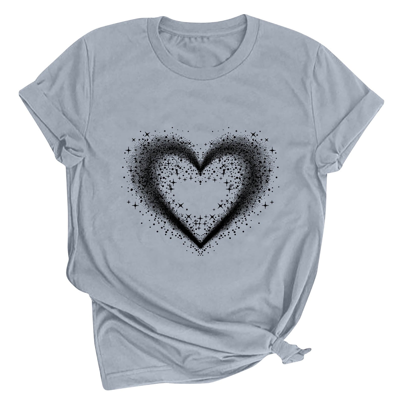 Tbopshirt Valentine's Day T-Shirts for Women Short Sleeve Graphic Tees, Printing Love Heart Round Neck Plus Size Womens Tops S-XXXL
