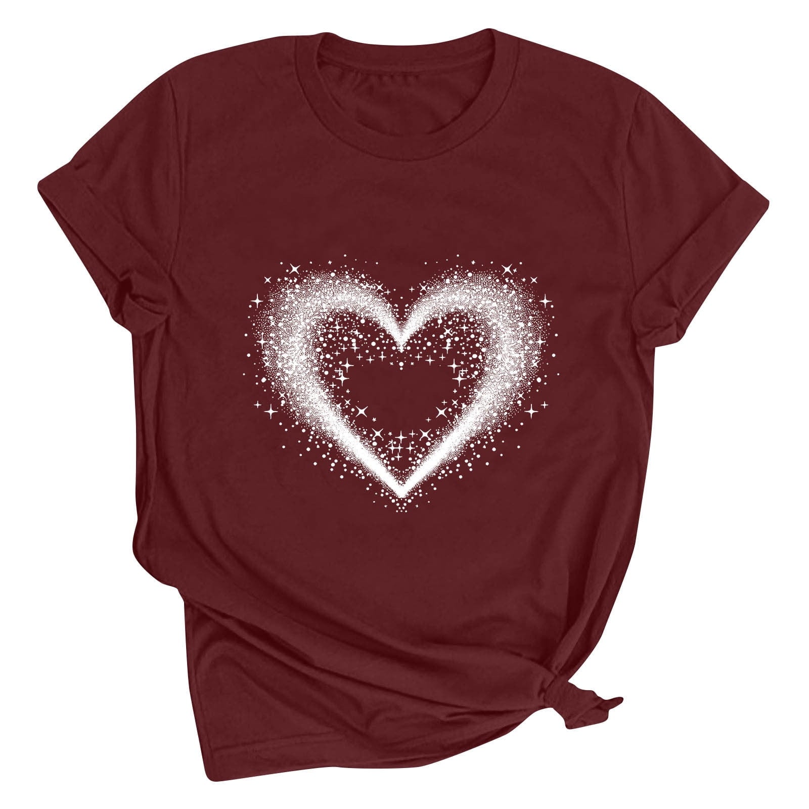 Tbopshirt Valentine's Day T-Shirts for Women Short Sleeve Graphic Tees, Printing Love Heart Round Neck Plus Size Womens Tops S-XXXL