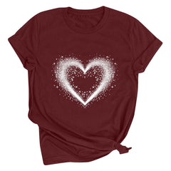 Tbopshirt Valentine's Day T-Shirts for Women Short Sleeve Graphic Tees, Printing Love Heart Round Neck Plus Size Womens Tops S-XXXL