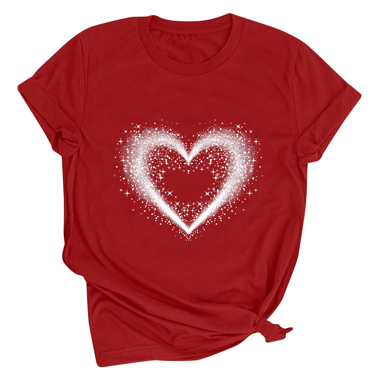 Tbopshirt Valentine's Day T-Shirts for Women Short Sleeve Graphic Tees, Printing Love Heart Round Neck Plus Size Womens Tops S-XXXL