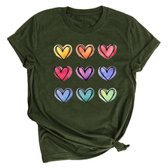 Tbopshirt Valentine's Day T-Shirts for Women Short Sleeve Graphic Tees, Printing Love Heart Round Neck Plus Size Womens Tops S-XXXL