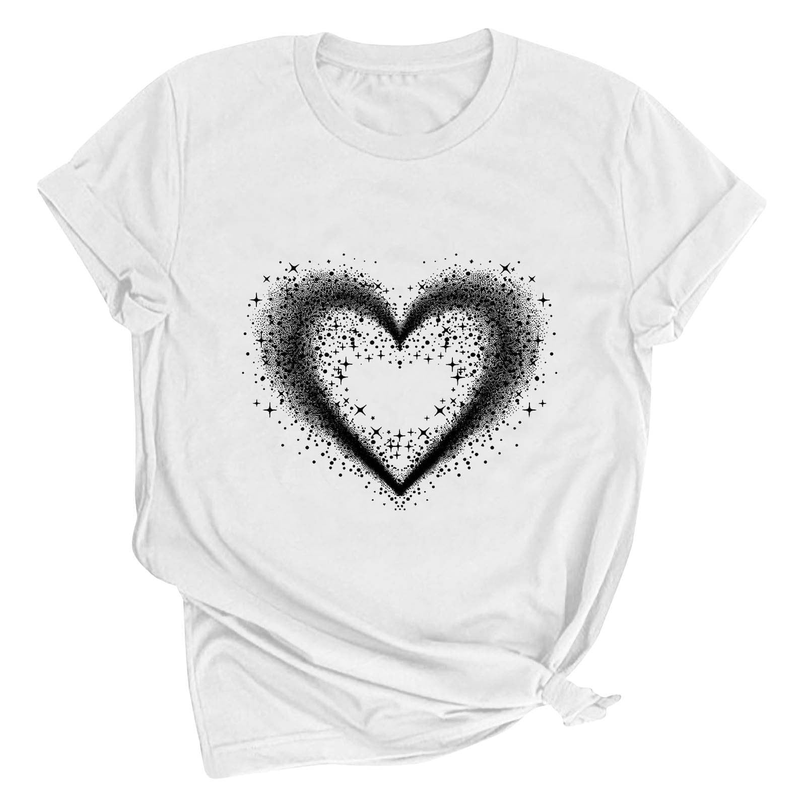 Tbopshirt Valentine's Day T-Shirts for Women Short Sleeve Graphic Tees, Printing Love Heart Round Neck Plus Size Womens Tops S-XXXL