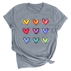 Tbopshirt Valentine's Day T-Shirts for Women Short Sleeve Graphic Tees, Printing Love Heart Round Neck Plus Size Womens Tops S-XXXL
