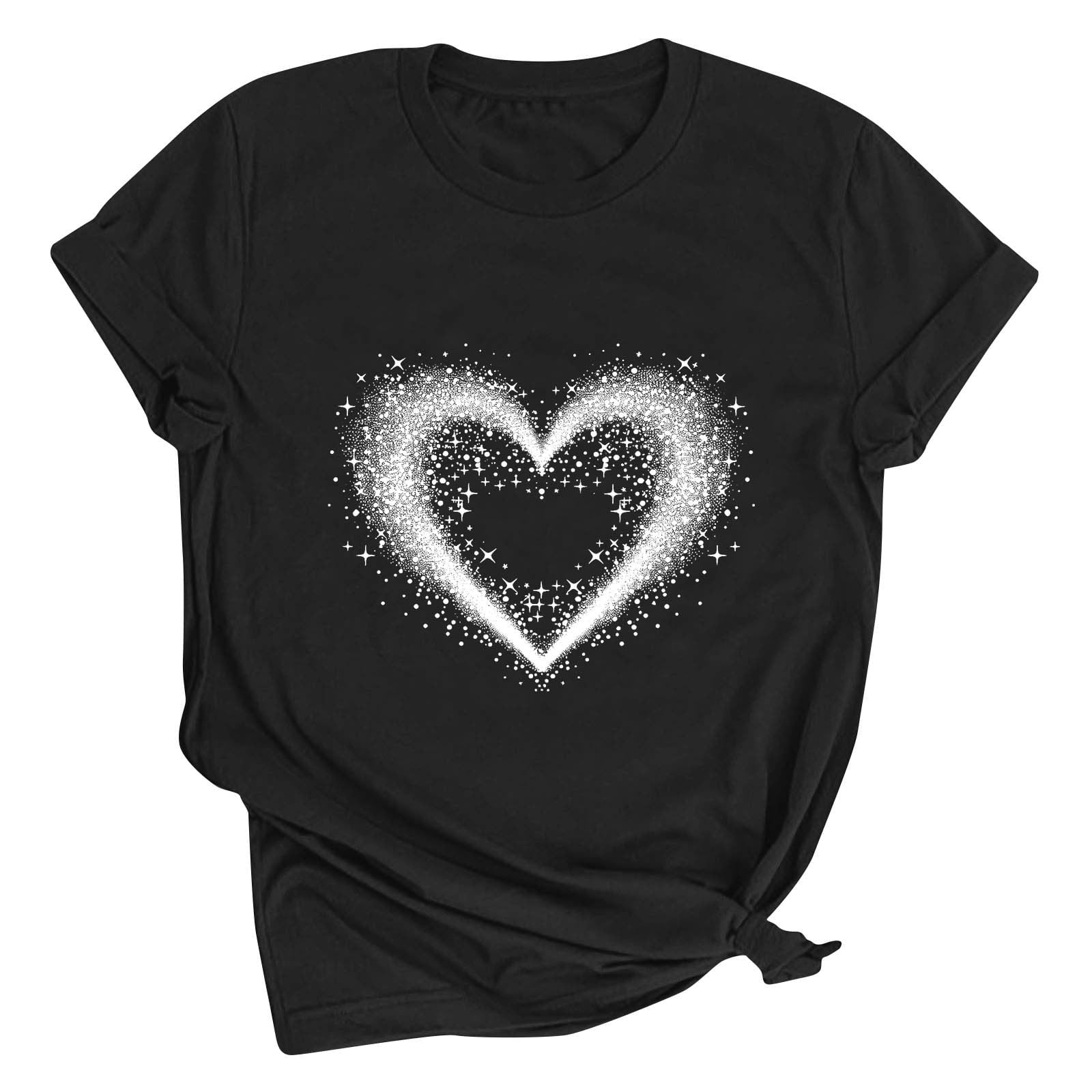 Tbopshirt Valentine's Day T-Shirts for Women Short Sleeve Graphic Tees, Printing Love Heart Round Neck Plus Size Womens Tops S-XXXL