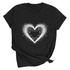 Tbopshirt Valentine's Day T-Shirts for Women Short Sleeve Graphic Tees, Printing Love Heart Round Neck Plus Size Womens Tops S-XXXL