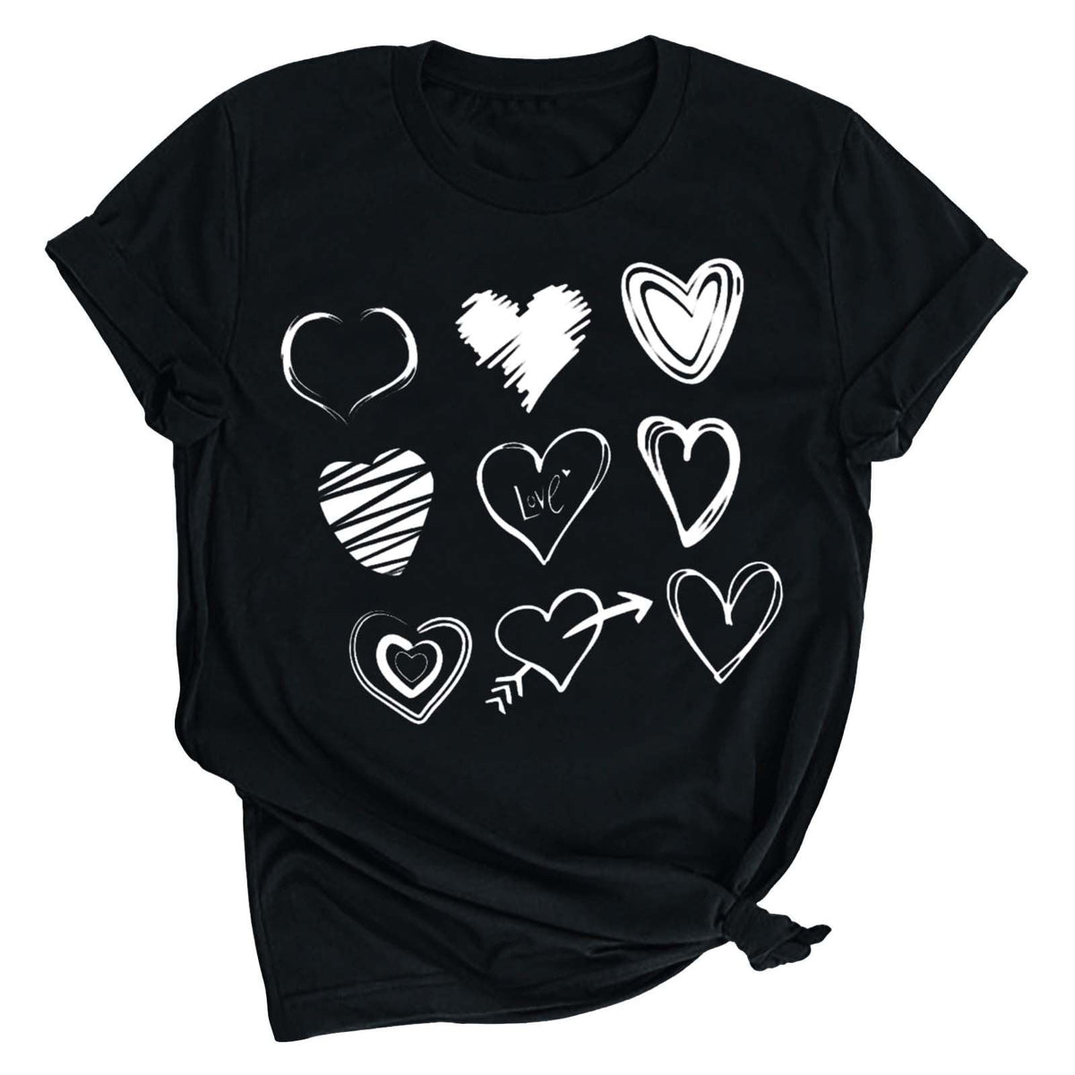 Tbopshirt Valentine's Day T-Shirts for Women Short Sleeve Graphic Tees, Printing Love Heart Round Neck Plus Size Womens Tops S-XXXL
