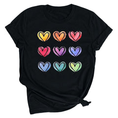 Tbopshirt Valentine's Day T-Shirts for Women Short Sleeve Graphic Tees, Printing Love Heart Round Neck Plus Size Womens Tops S-XXXL