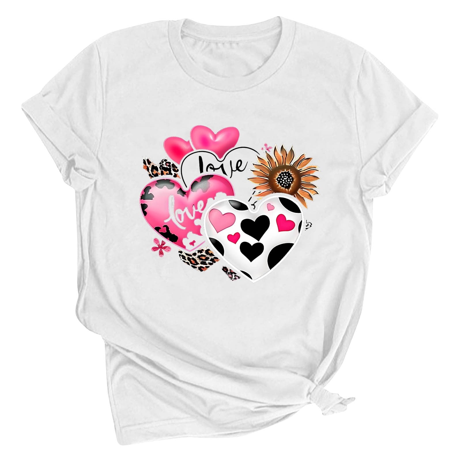 Tbopshirt Valentine's Day T-Shirts for Women Short Sleeve Graphic Tees, Printing Love Heart Round Neck Plus Size Womens Tops S-XXXL