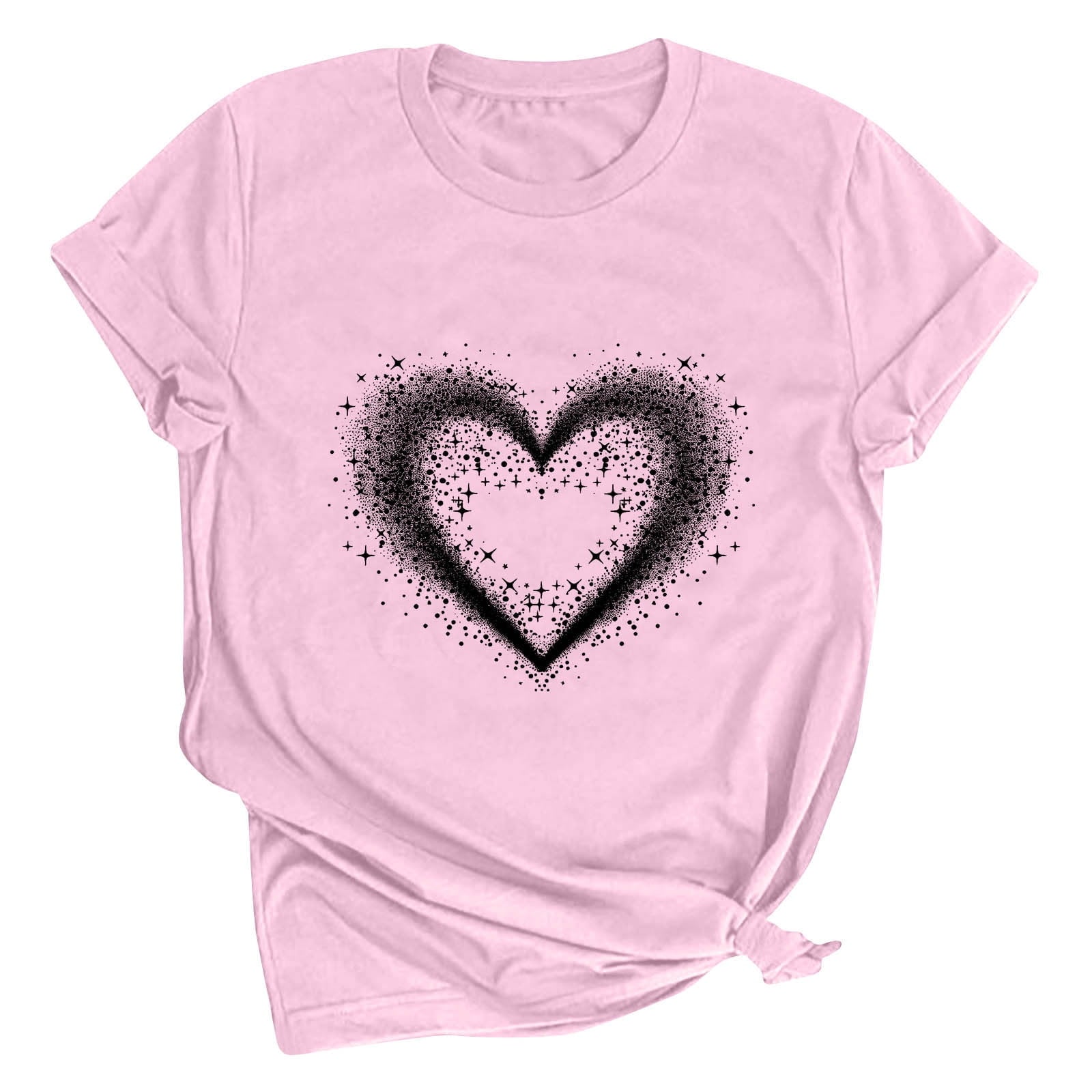 Tbopshirt Valentine's Day T-Shirts for Women Short Sleeve Graphic Tees, Printing Love Heart Round Neck Plus Size Womens Tops S-XXXL