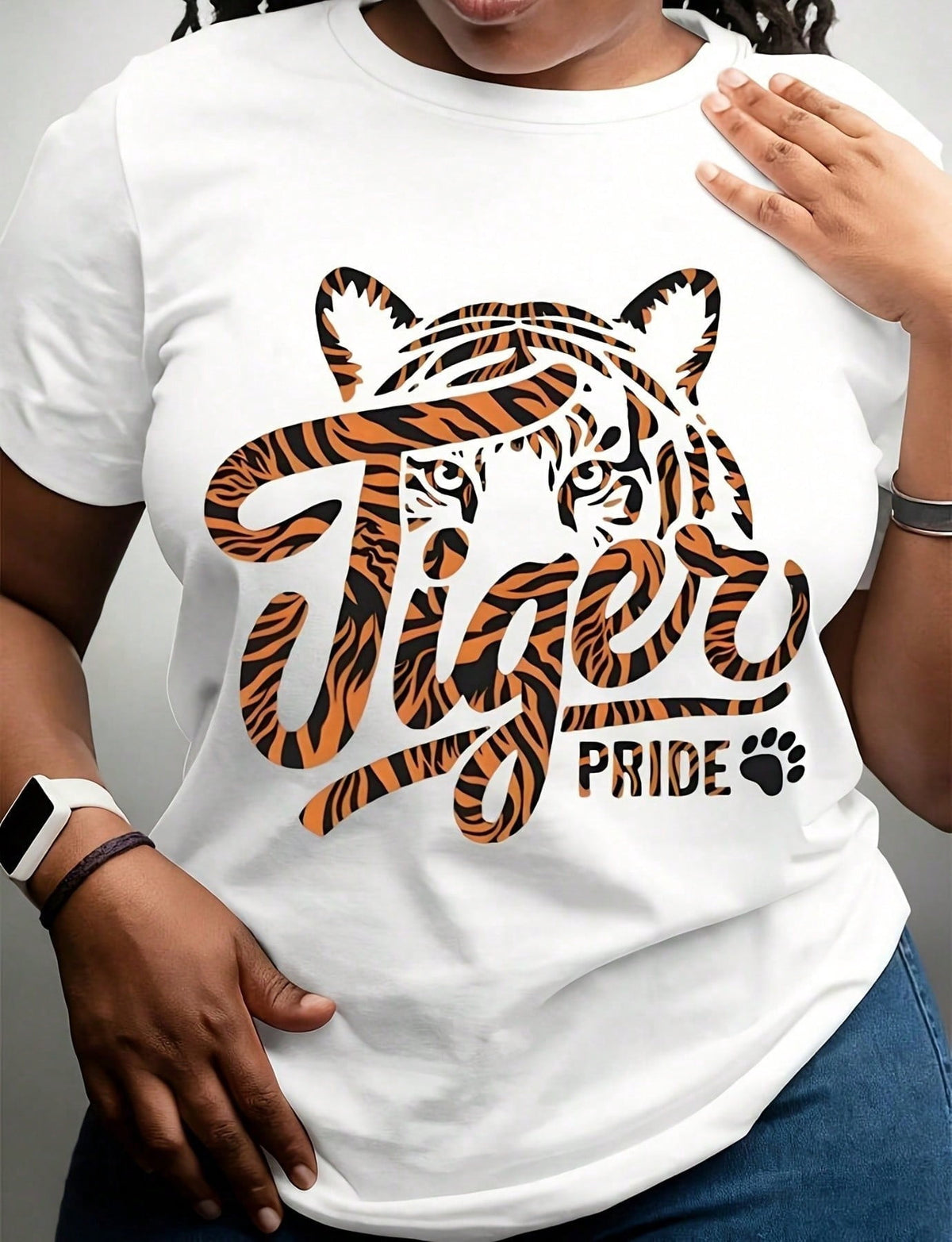Tiger-print T-shirt, women's casual top