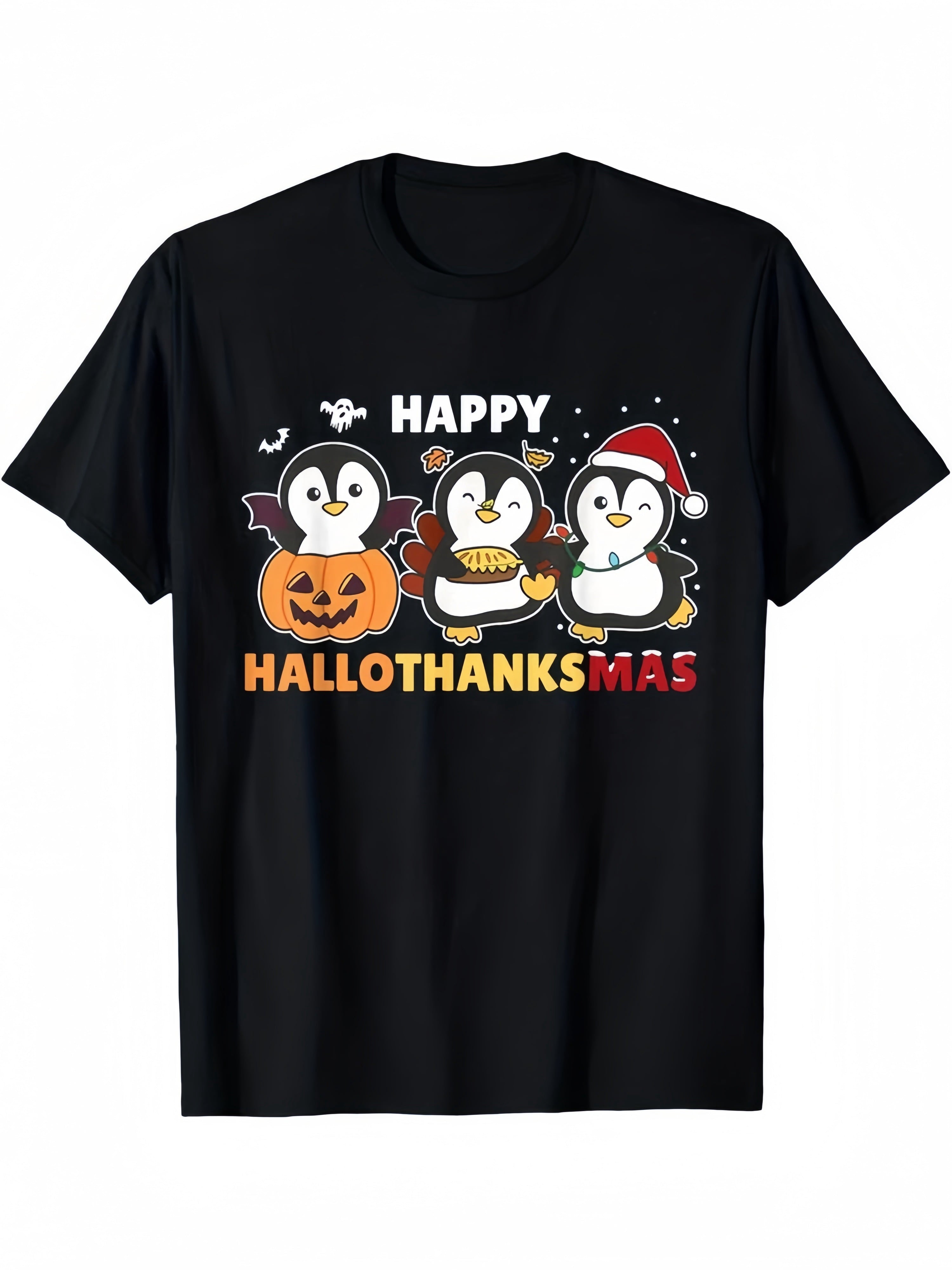 Penguin Christmas Halloween Costume Happy Hallothanksmas T-Shirt Summer Comforta