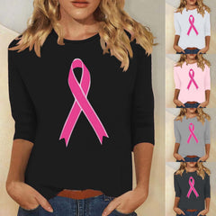 VKOYWKM Breast Cancer Awareness T-Shirts for Women 3/4 Length Sleeve Women Tops Pink Ribbon Graphic Tee Inspirational Breast Cancer Survivor Shirts