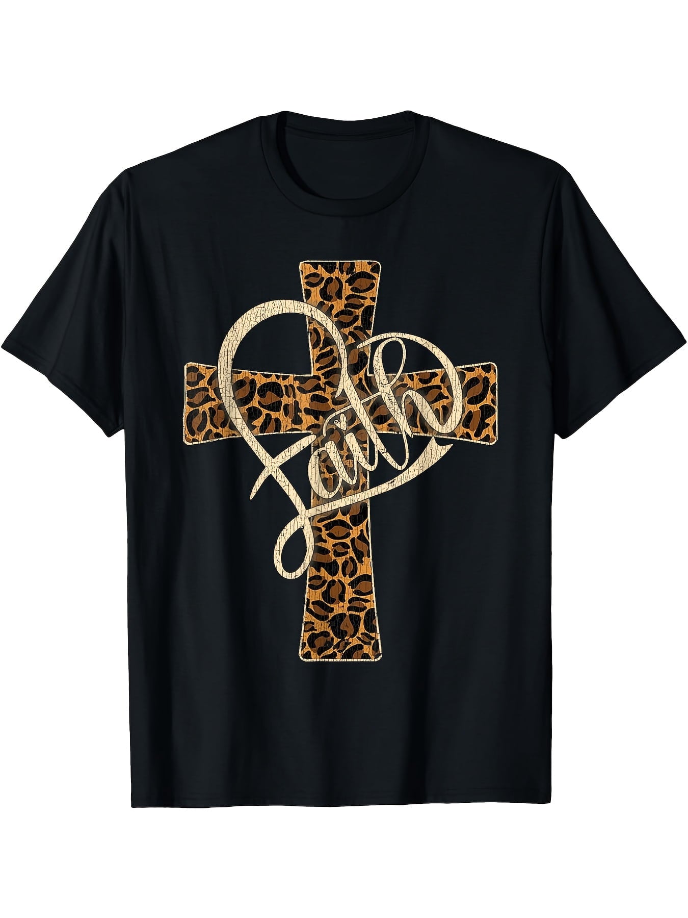 Vintage Christian Faith T-Shirt Men's Unisex Leopard Print Cross Cheetah Faith Lettering Casual Church Wear