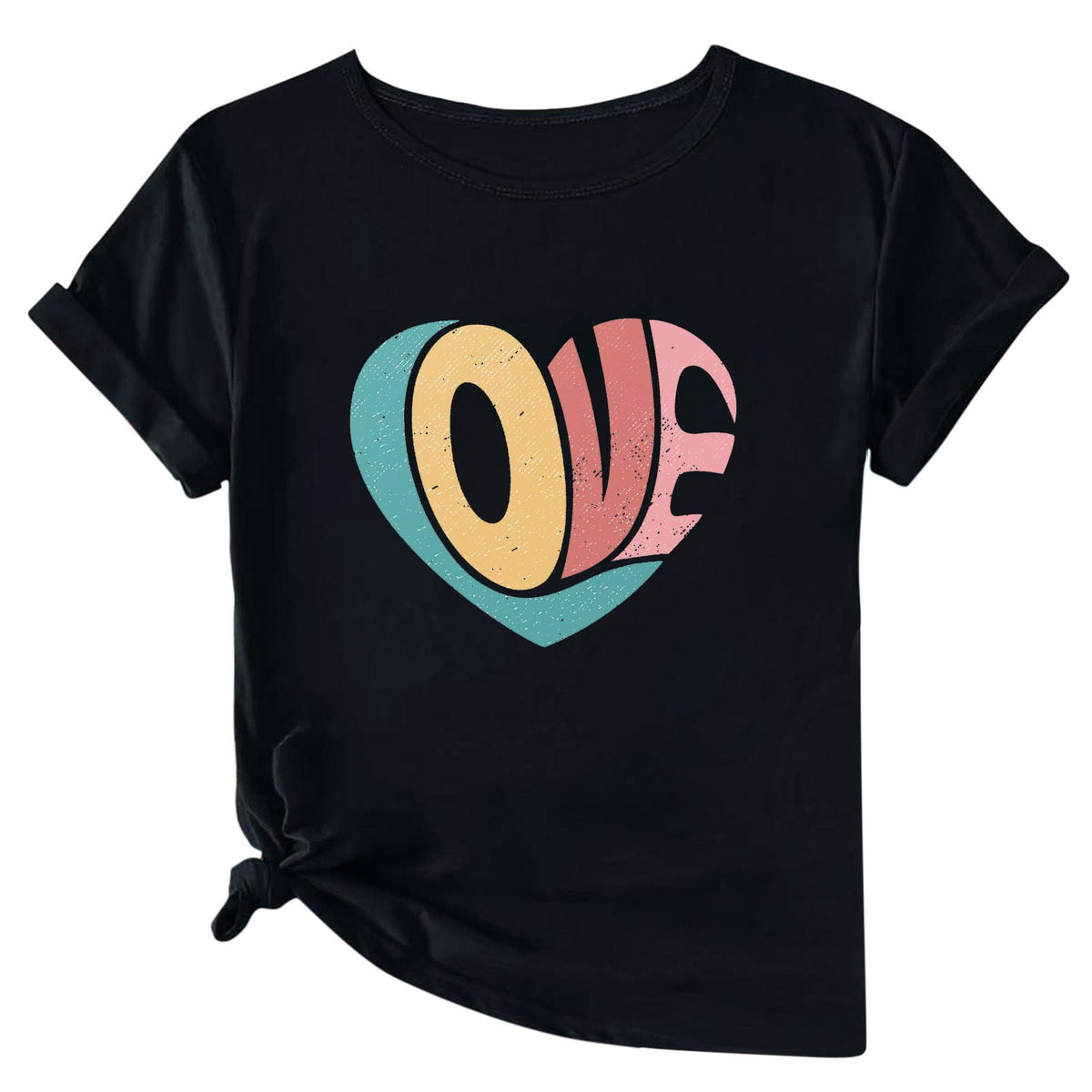 WREESH Cute Graphic Tees for Women Valentine's Day Love Heart Print Short Sleeve T-Shirts for Casual Wear Black