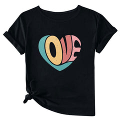 WREESH Cute Graphic Tees for Women Valentine's Day Love Heart Print Short Sleeve T-Shirts for Casual Wear Black
