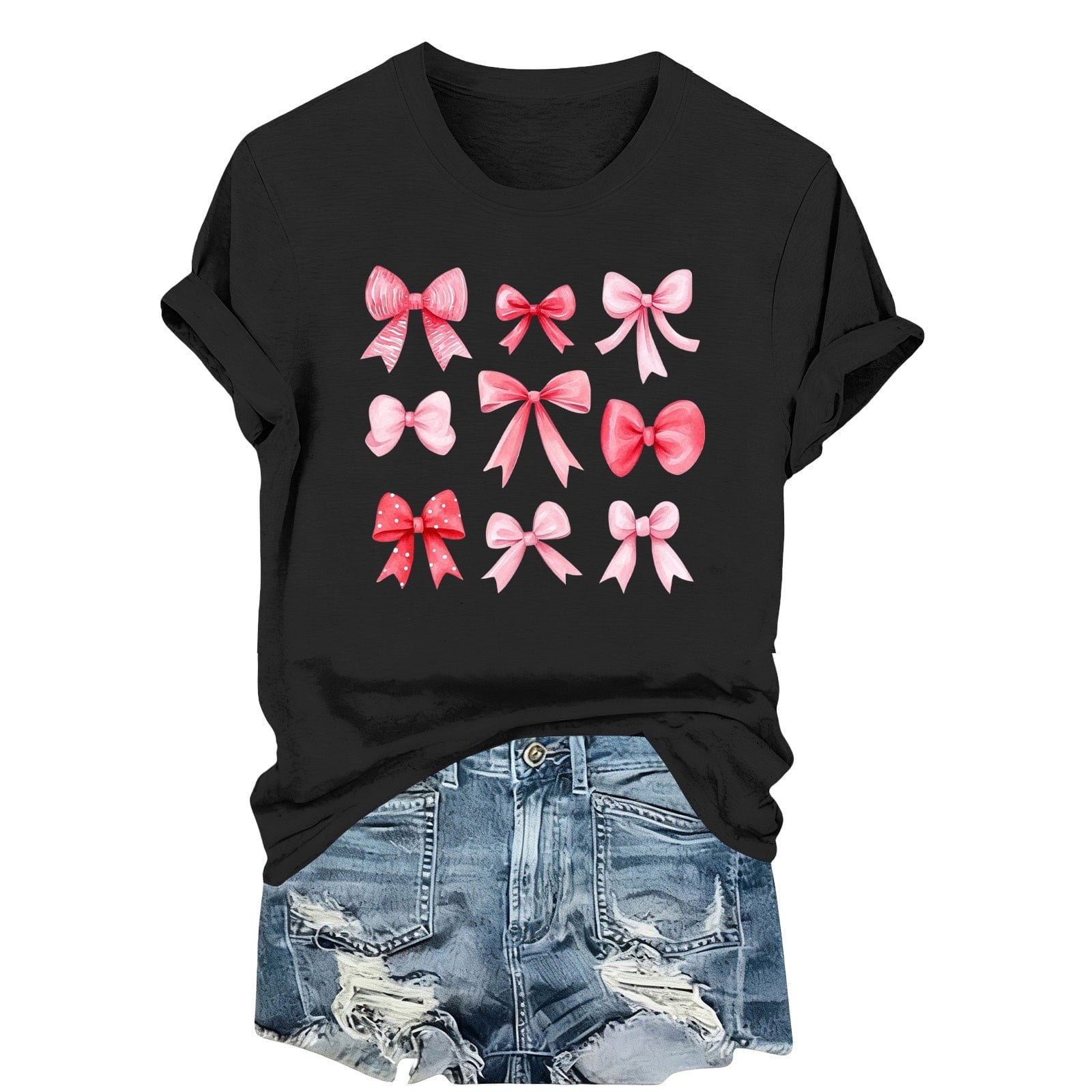 Wensltd Summer Short Sleeve T Shirts for Women Casual Valentine's Day Bow Print Tops Trendy Soft Graphic Tees Comfortable Blouses