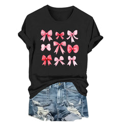 Wensltd Summer Short Sleeve T Shirts for Women Casual Valentine's Day Bow Print Tops Trendy Soft Graphic Tees Comfortable Blouses