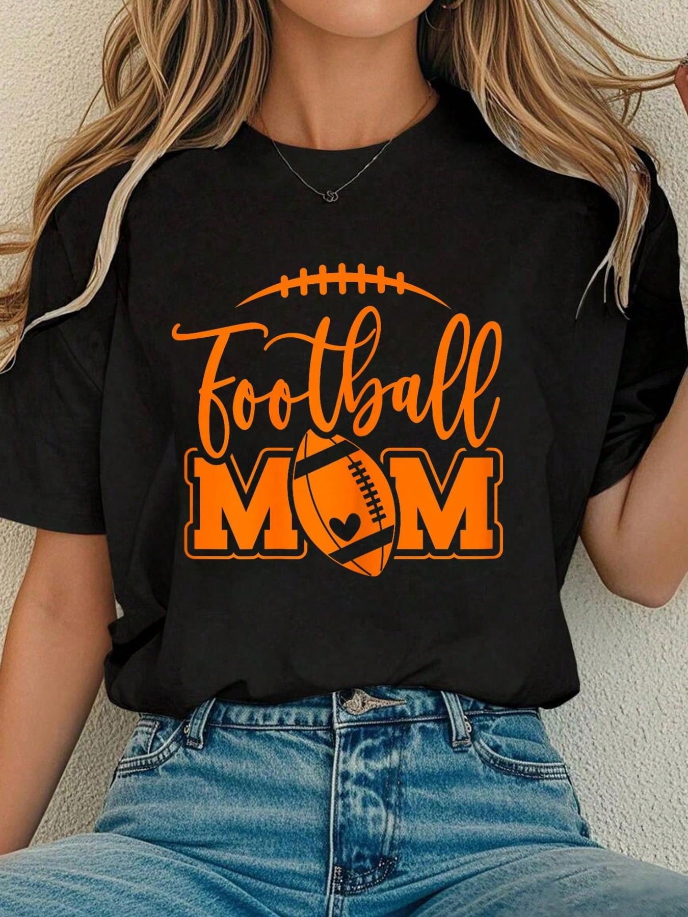 Women Cotton Tshirt Game Day Black And Orange High School Football Football Mom T-Shirt Comfort Tshirt Women
