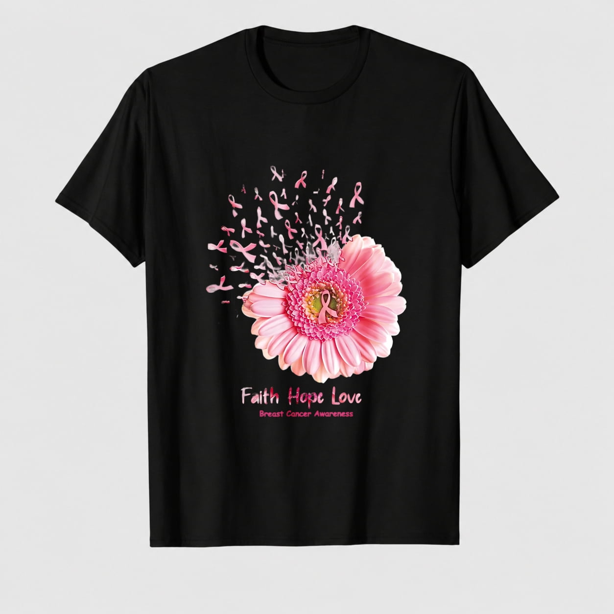Women's Breast Cancer Awareness Survivor Heart Ribbon Graphic T-Shirt, 100% Cotton Short Sleeve Shirt
