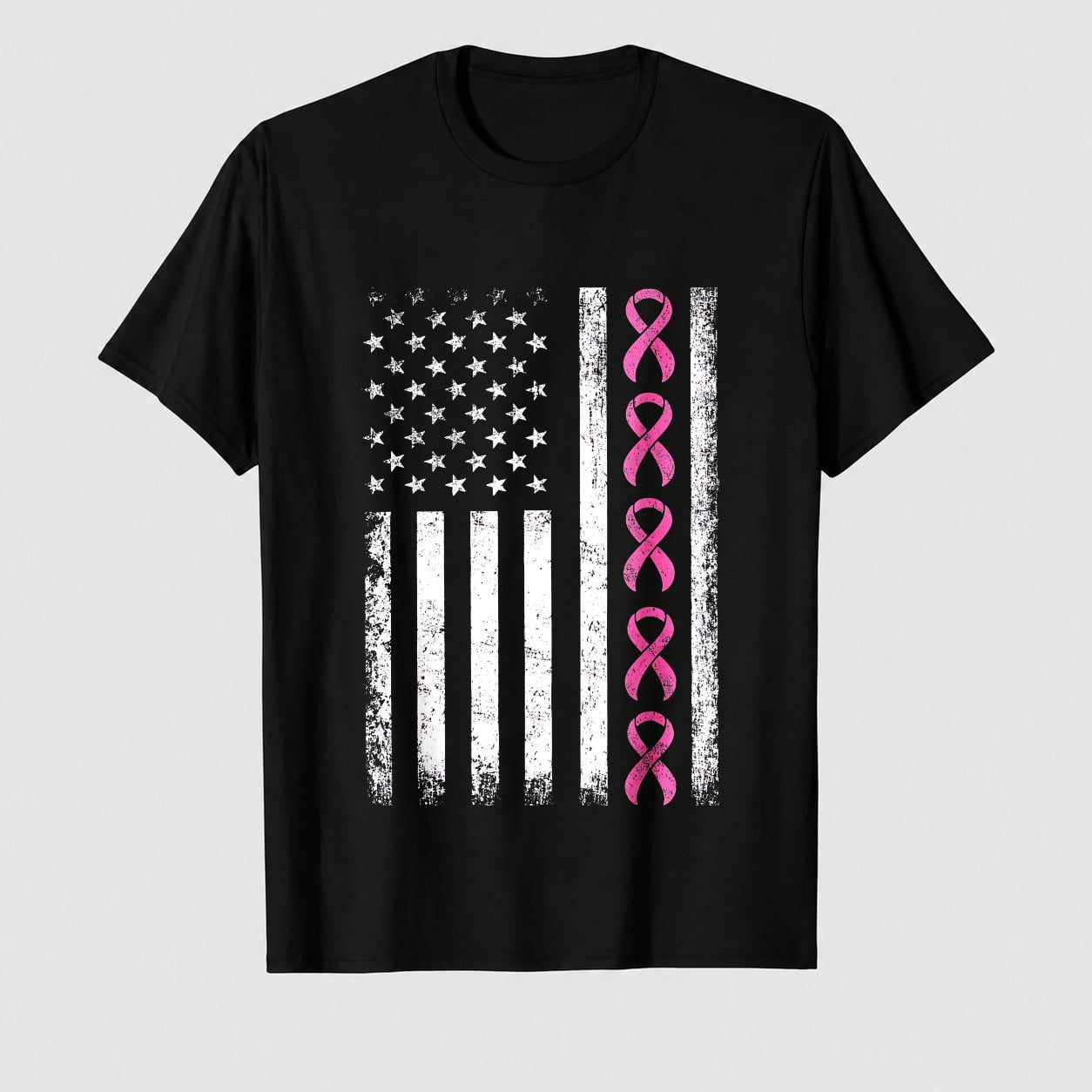 Women's Breast Cancer Awareness Flag Ribbon Graphic T-Shirt, 100% Cotton Short Sleeve Shirt