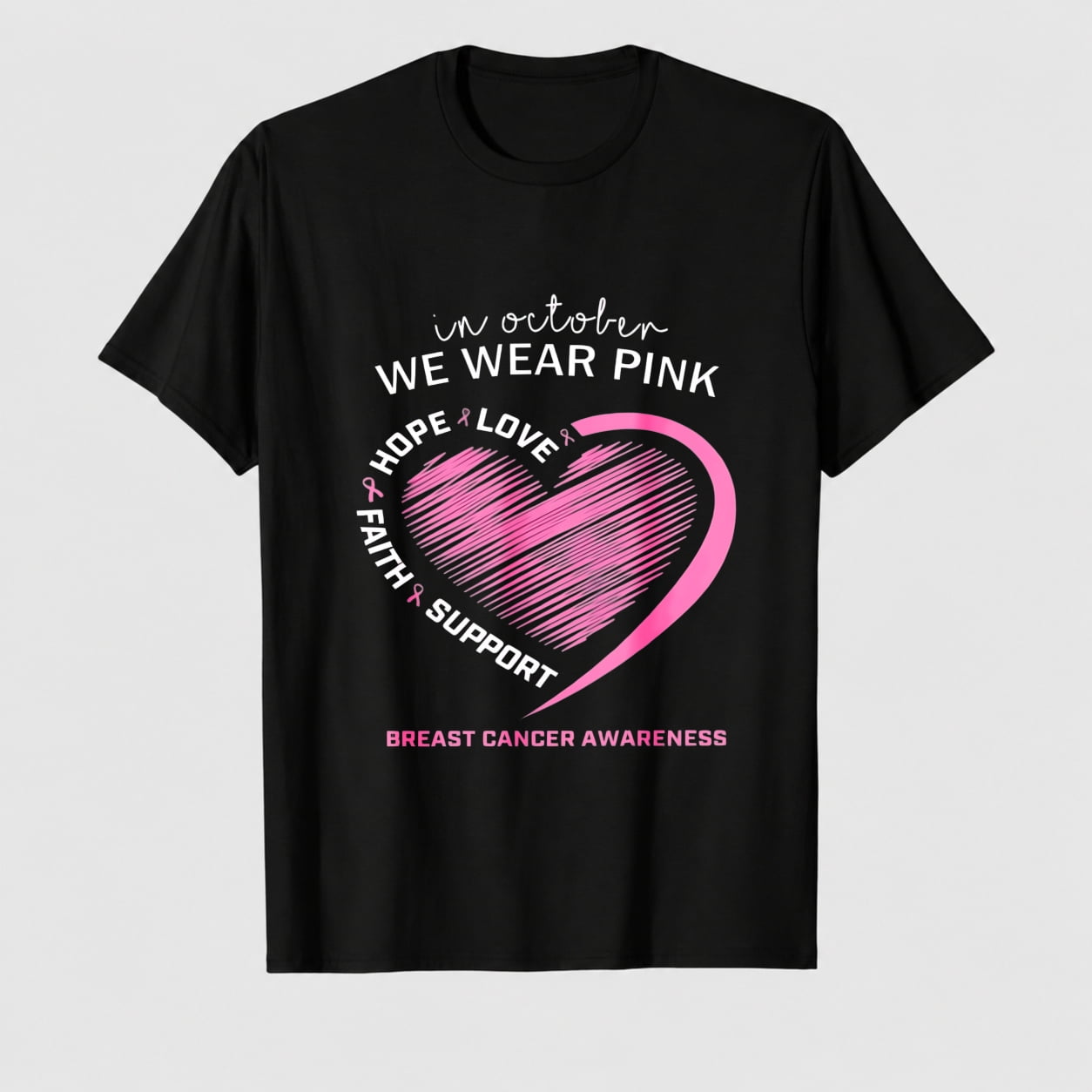 Women's Breast Cancer Awareness Survivor Heart Ribbon Graphic T-Shirt, 100% Cotton Short Sleeve Shirt